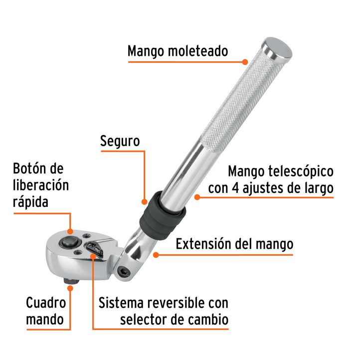 Matraca cuadro 3/8' telescópica de 14' con cabeza articulada 13219 M-3890