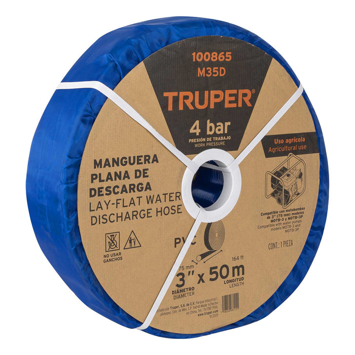 Rollo de manguera plana de 3' x 50m de descarga p/motobomba 100865 M35D
