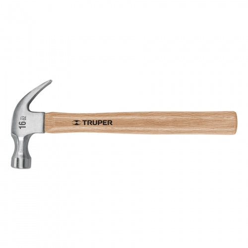 Martillo pulido 16 oz uña curva, mango madera, Truper 16752 MA-16
