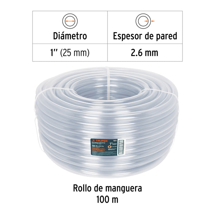Metro de manguera 1' industrial en rollo de 100 m, Truper 19871 MAN-1I