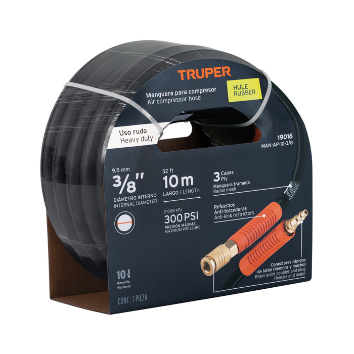 Manguera para compresor, de hule, 10m x 3/8', Truper Código: 19016
