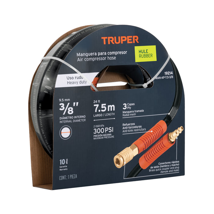 Manguera para compresor, de hule, 7.5m x 3/8', Truper Código: 19214