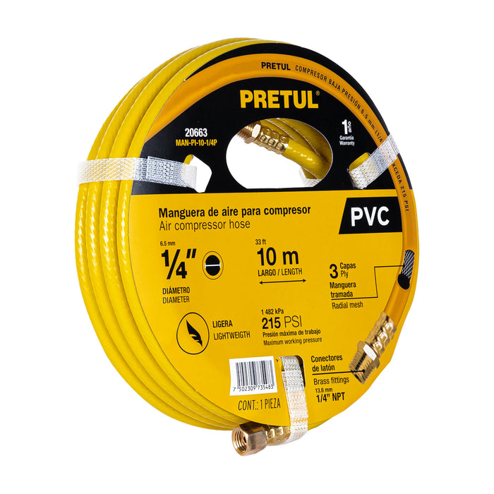 Manguera para compresor, de PVC, 10m x 1/4', Pretul Código: 20663