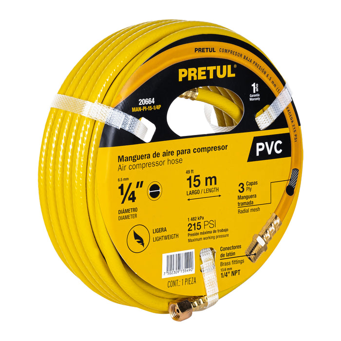 Manguera para compresor, de PVC, 15m x 1/4', Pretul Código: 20664