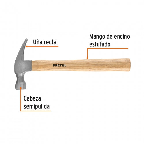 Martillo uña recta 16 oz, Pretul 25001 MAR-16P