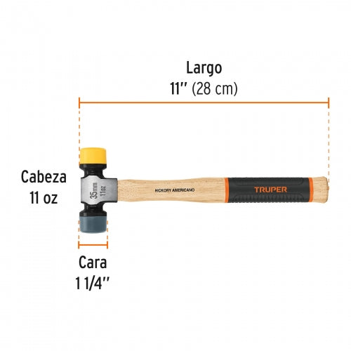 Martillo 35 mm con caras suaves intercambiables, Truper Grip 13137 MASU-35