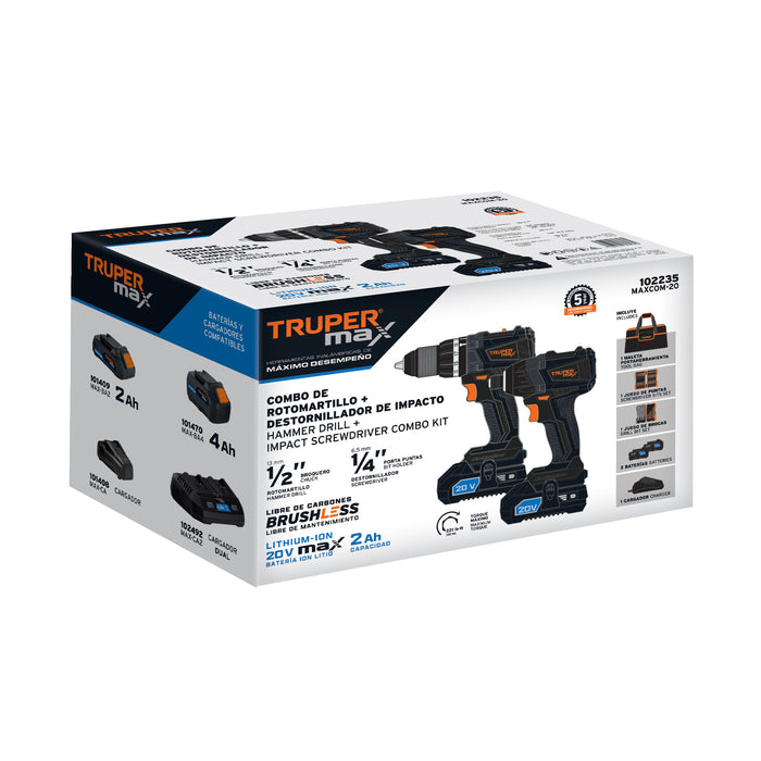 Rotomartillo y destornillador inalámbrico 20V, sin carbones 102235 MAXCOM-20