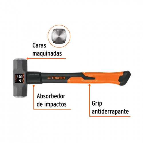 Marro octagonal 4 lb, mango de fibra de vidrio 14', Truper 16536 MD-4F