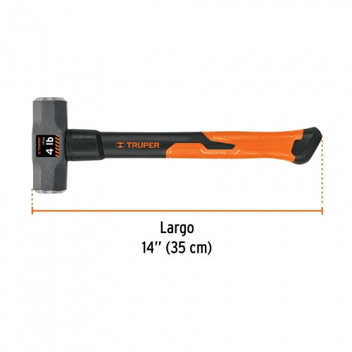 Marro octagonal 4 lb, mango de fibra de vidrio 14', Truper 16536 MD-4F