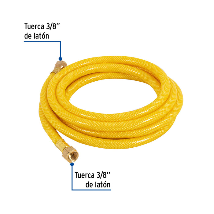 Manguera para gas, PVC amarilla, 3/8'x3 m, c/conexión, Foset 45012