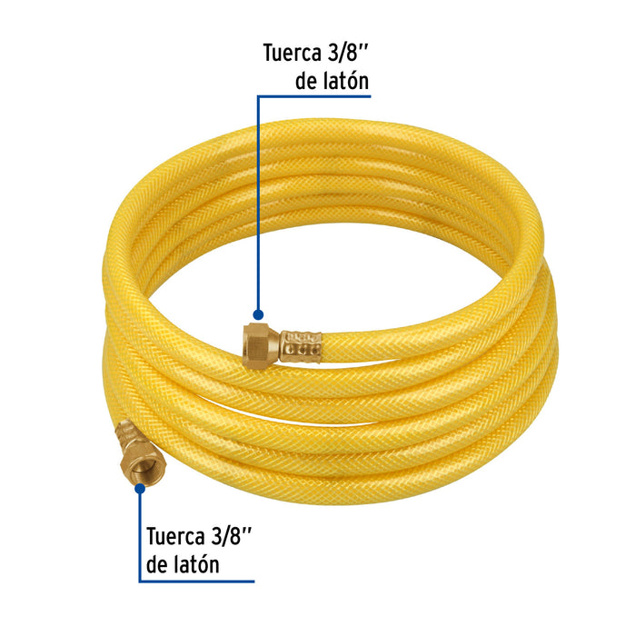 Manguera para gas, PVC amarilla, 3/8'x4 m, c/conexión, Foset 45013