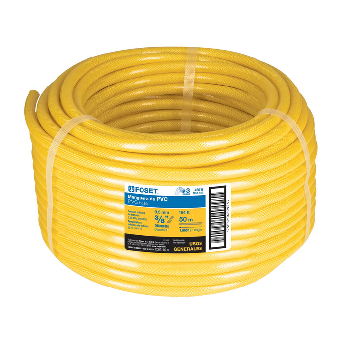 Manguera para gas, PVC amarilla, 3/8'x50m, s/conexión, Foset 45015