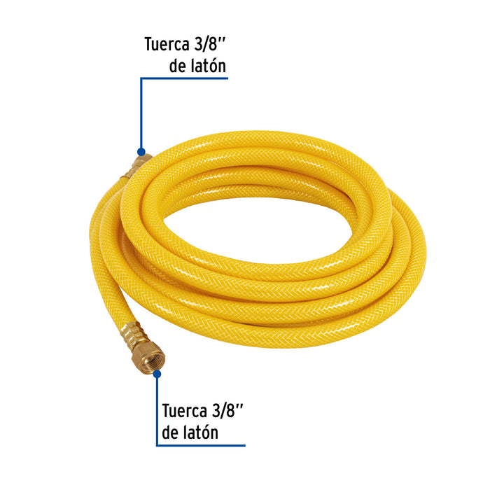 Manguera para gas, PVC amarilla, 3/8'x5 m, c/conexión, Foset 45014