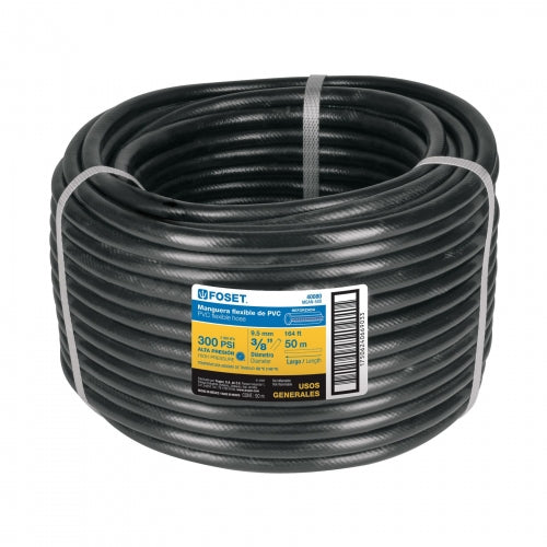 Manguera para gas, PVC negra, 3/8'x50 m, s/conexión, Foset 40080 MGAN-500