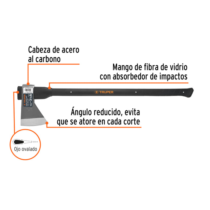 Hacha media labor 3 lb sin mango, Truper 14986 ML-3
