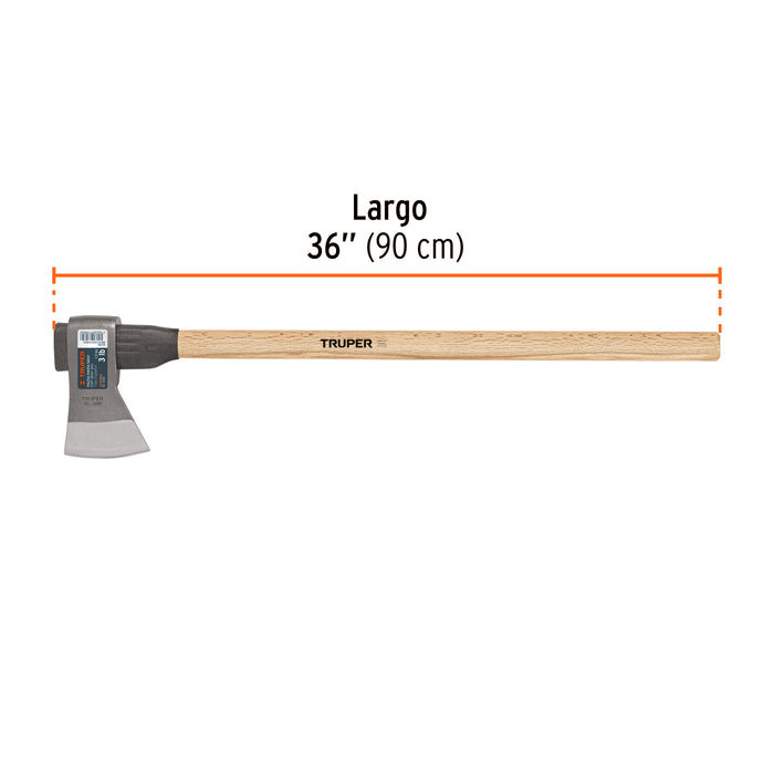 Hacha media labor 3 lb con mango de madera de 36', Truper 102982 ML-3MM