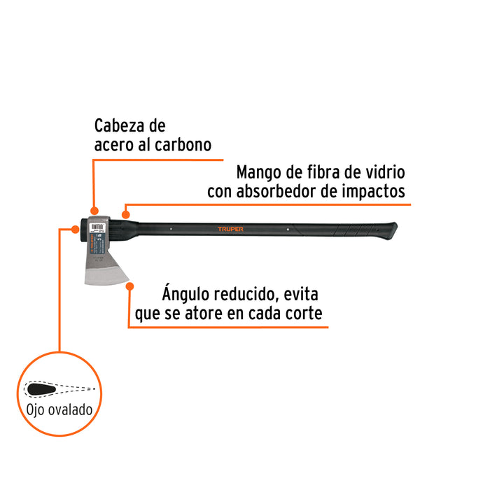 Hacha media labor 3 lb sin mango, Truper 14986 ML-3