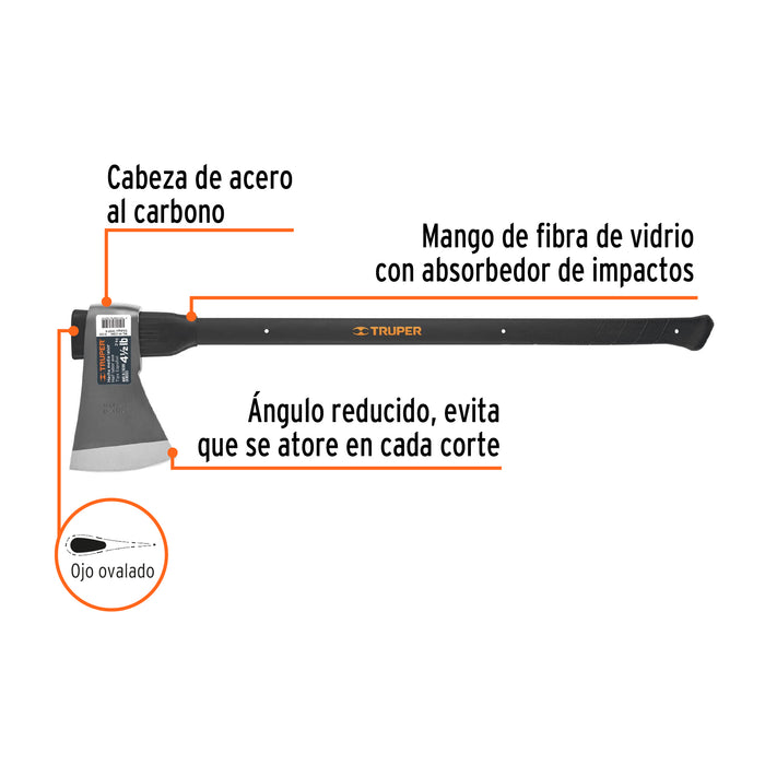 Hacha media labor 4 lb sin mango, Truper 14990 ML-4