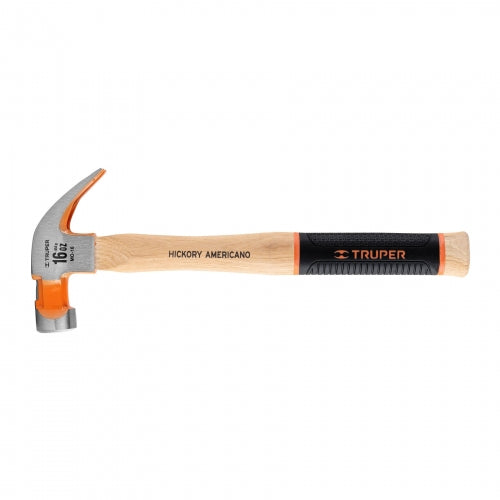 Martillo pulido 16 oz uña curva, mango hickory, Truper Grip 16654 MO-16