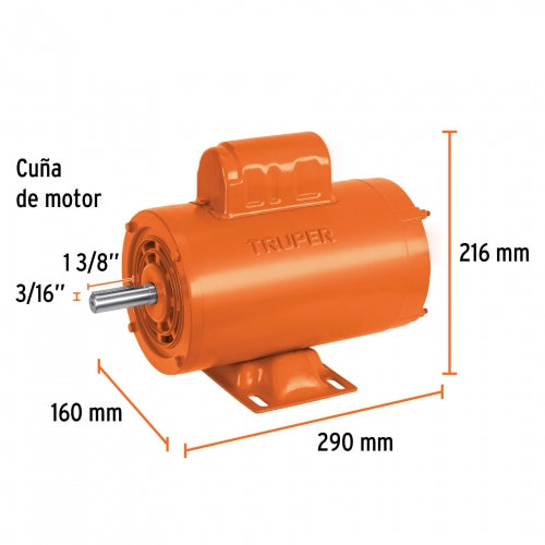 Motor eléctrico monofásico de 1 HP, alta velocidad, Truper 102311 MOE-1A