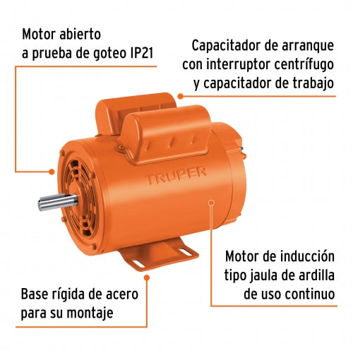 Motor eléctrico monofásico de 2 HP, alta velocidad, Truper 102313 MOE-2A