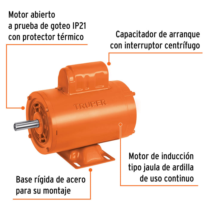 Motor eléctrico monofásico de 3/4 HP, alta velocidad, Truper Código: 102310