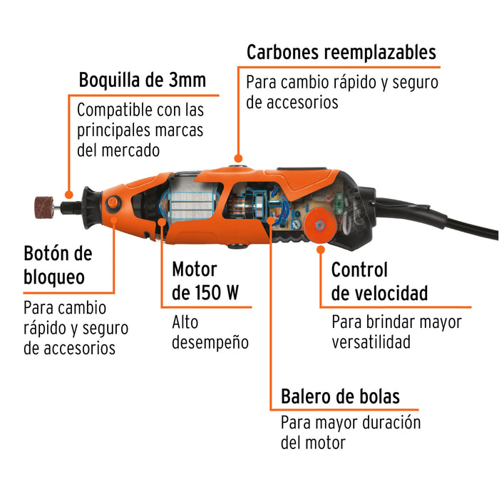 Herramienta rotativa profesional 150 W con 97 accesorios 17449 MOTO-A2