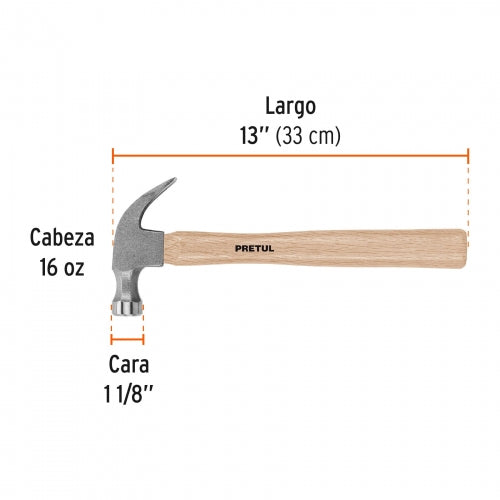 Martillo uña curva 16 oz, Pretul 22290 MP-16