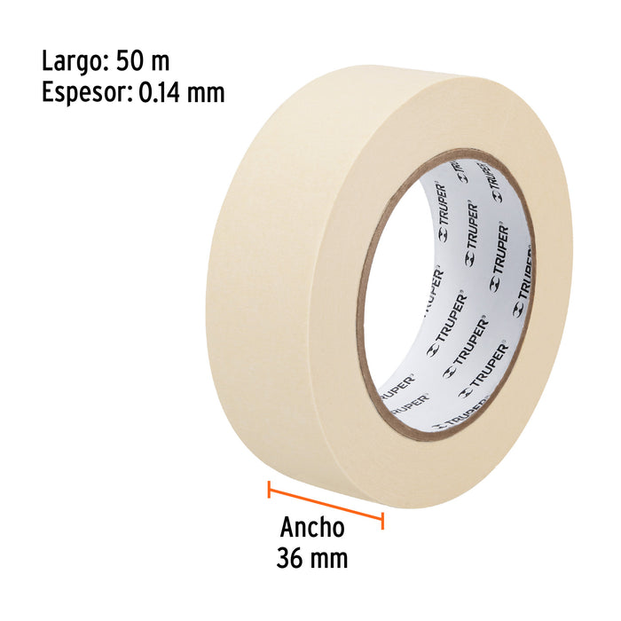 Cinta masking tape de 1-1/2' x 50 m, Truper Código: 12592