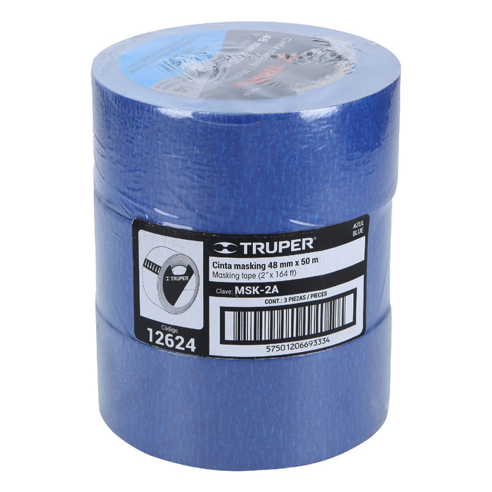 Cinta masking tape azul de 2' x 50 m para pintor, Truper 12624 MSK-2A