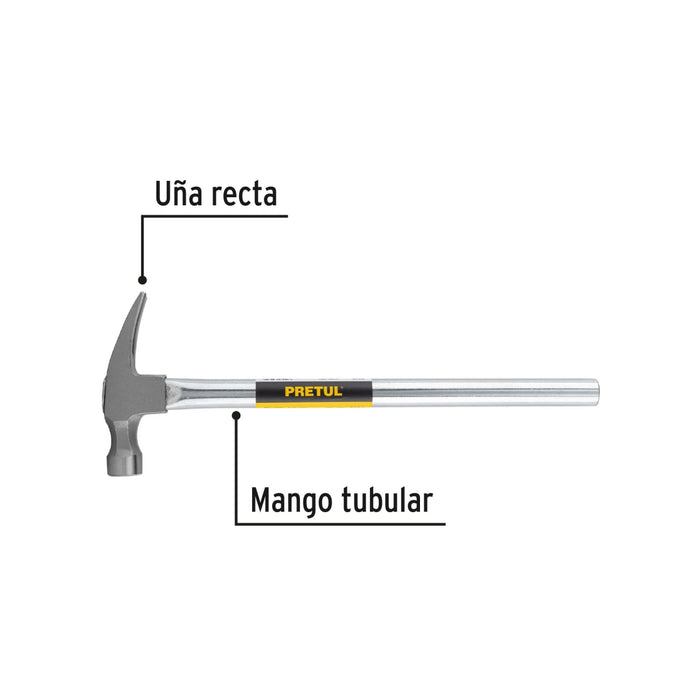 Martillo uña recta 20 oz, mango tubular, Pretul 20597 MTR-20P
