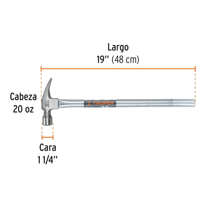 Martillo tubular pulido 20 oz alojamiento imantado uña recta 16661 MTR-20X