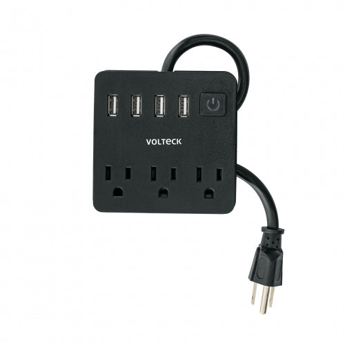Multicontacto 16 AWG doméstico, 3 entradas 4 ptos USB, negro 49321 MUL-3UN