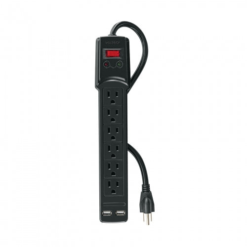 Multicontacto 16 AWG 6 entradas 2 ptos. USB sup. 150J, negro 46328 MUL-615UN