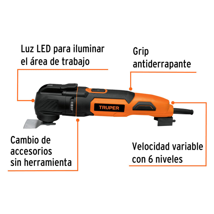 Multiherramienta profesional 350 W con 9 accesorios, Truper 102429 MULH-35A