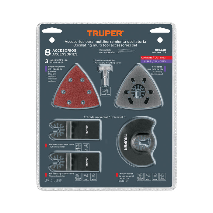 Kit de accesorios para multiherramienta oscilante,8pz, Trupe 103440 MULH-KIT-8