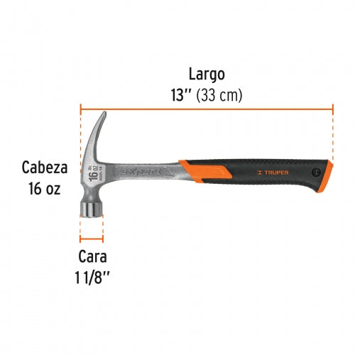 Martillo forjado 16 oz uña recta, mango con neopreno, Expert 17857 MXR-16
