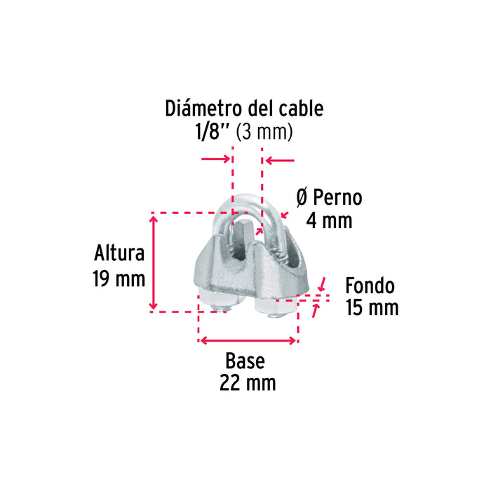Bolsa c/100 nudos (perros) de hierro p/cable de 1/8', Fiero Código: 40704