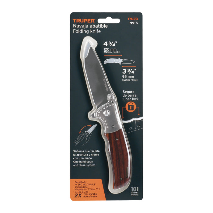 Navaja abatible 4-3/4' mango de madera, Truper 17023 NV-5