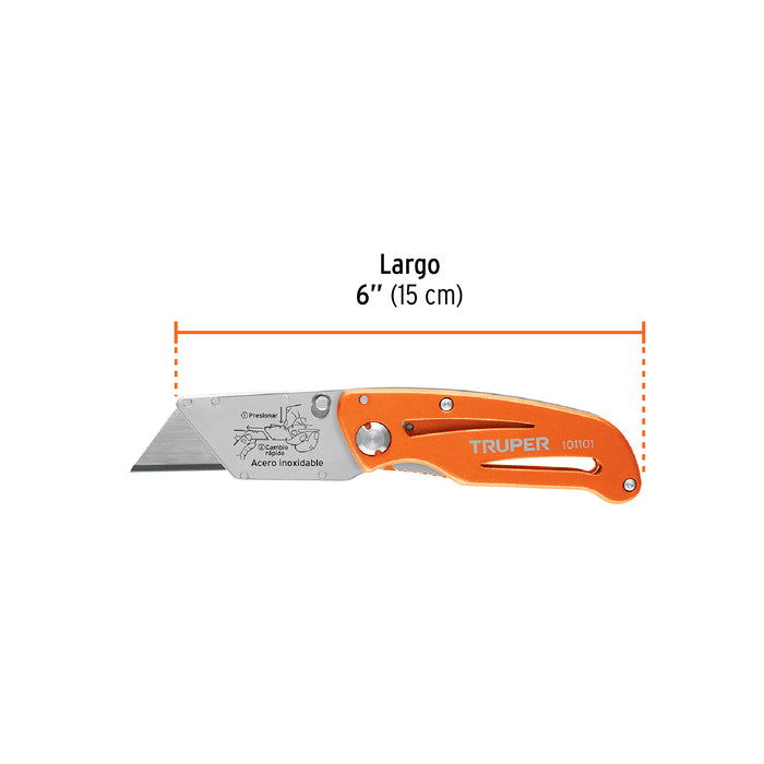 Navaja abatible 6' cuerpo de aluminio y acero inox, Truper Código: 101101
