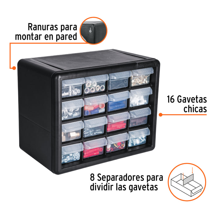 Organizador con 16 gavetas, Truper 11851 ORG-16