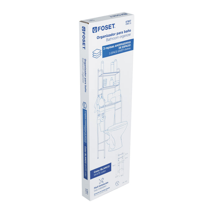 Mueble organizador blanco para baño con 3 repisas, Foset 47907