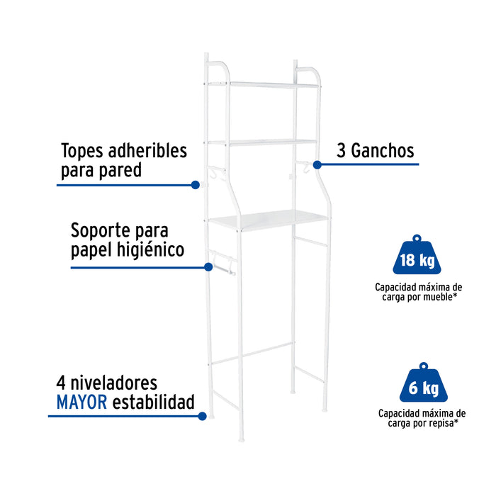 Mueble organizador blanco para baño con 3 repisas, Foset 47907