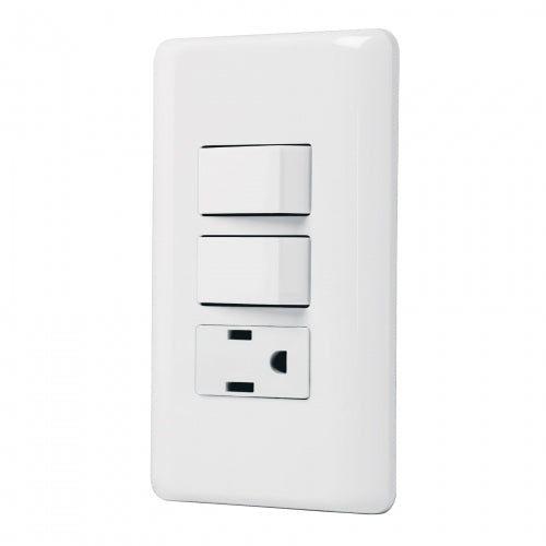 Placa armada con contacto y 2 interruptores sencillos, Basic 25081 PA-APCO-B2