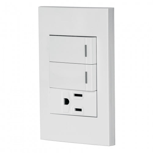 Placa armada 2 interruptores,1 contacto,1mod,Española,blanco 45597 PA-APCO-E2B