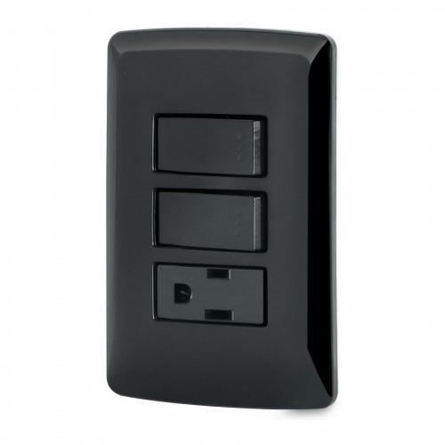 Placa armada contacto 2 interruptores,negro, línea Italiana 47592 PA-APCO-I2N