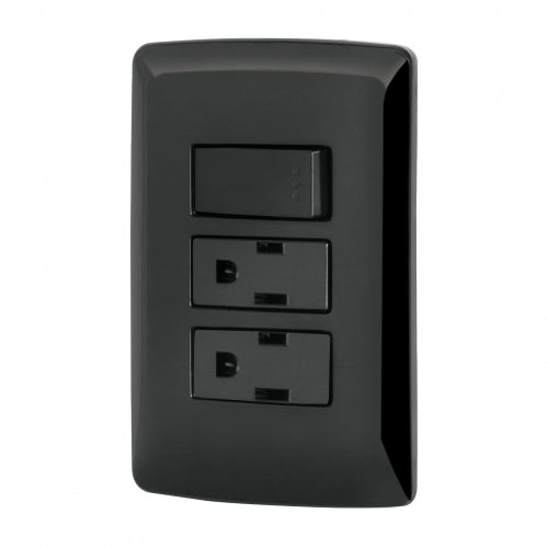 Placa armada 2 contactos e interruptor,negro, línea Italiana 47593 PA-APCO-I3N