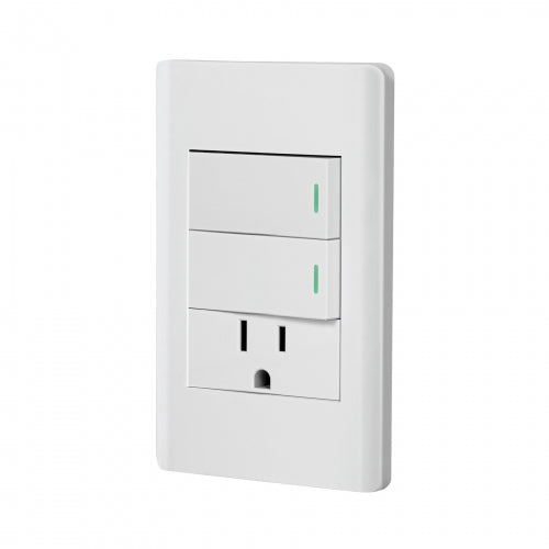 Placa armada blanca 2 interruptores y contacto 1 mód,Lisboa 47967 PA-APCO-L2B