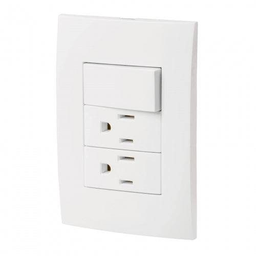 Placa armada 2 contactos e interruptor, línea Oslo, blanco 46489 PA-APCO-O3B