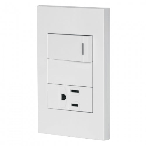 Placa armada 1 interruptor,1 contacto,1mod, Española, blanco 45590 PA-APCO1-EB